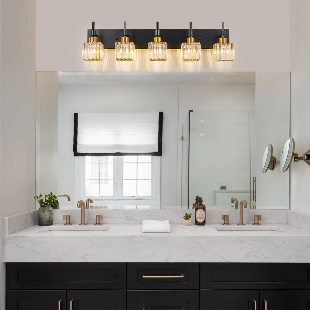 Ora Modern, lampade da bagno in cristallo dimmerabili sopra lo specchio, luci glamour per il bagno