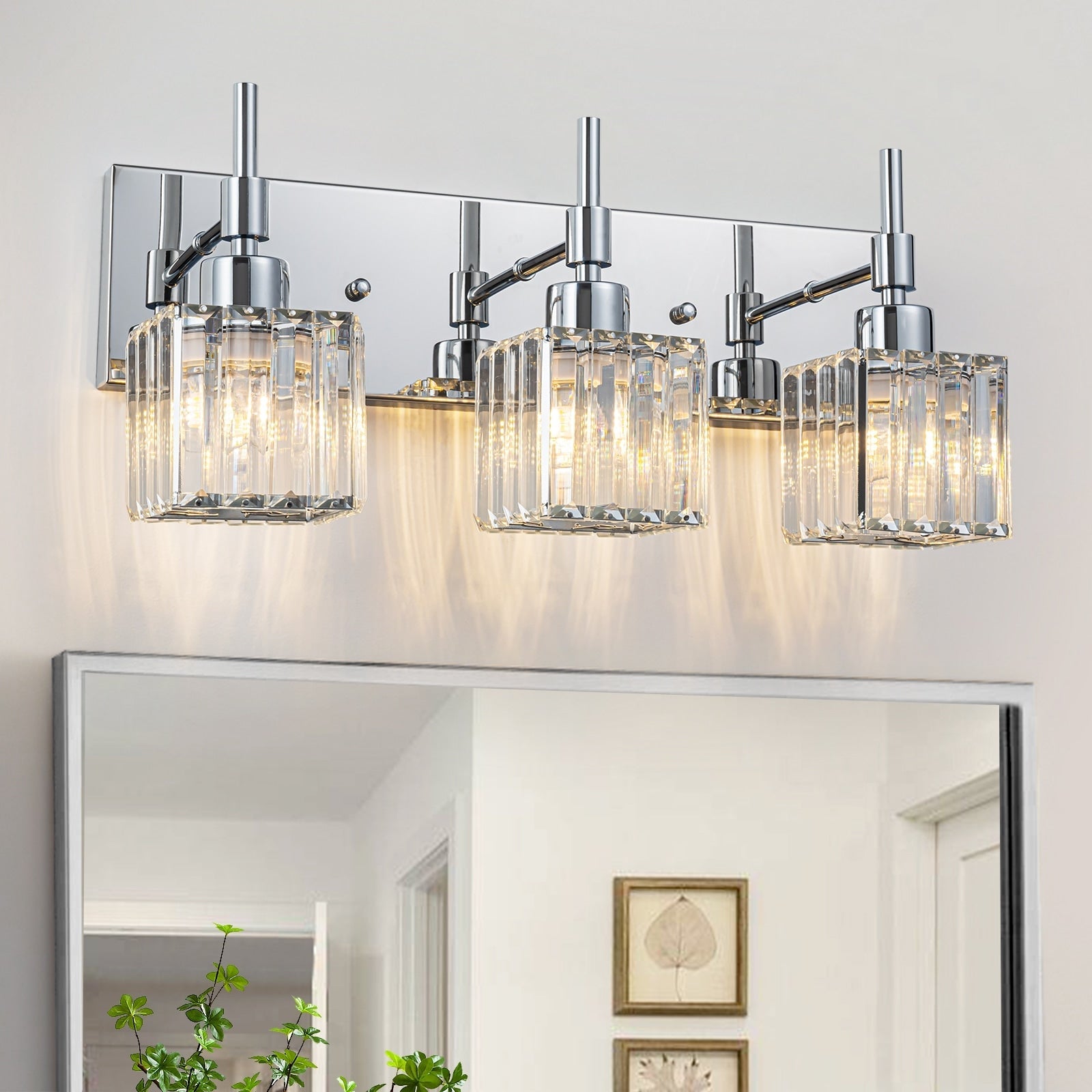 Ora Modern, lampade da bagno in cristallo dimmerabili sopra lo specchio, luci glamour per il bagno