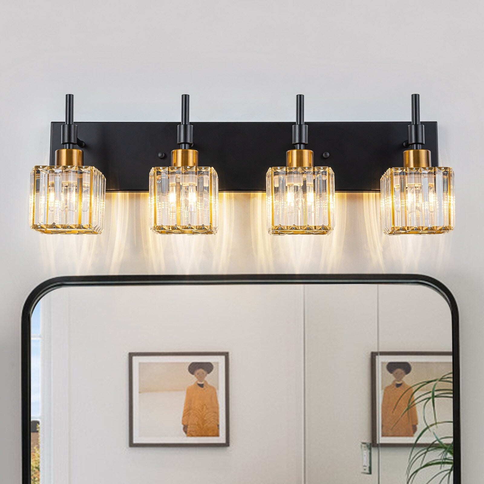 Ora Modern, lampade da bagno in cristallo dimmerabili sopra lo specchio, luci glamour per il bagno