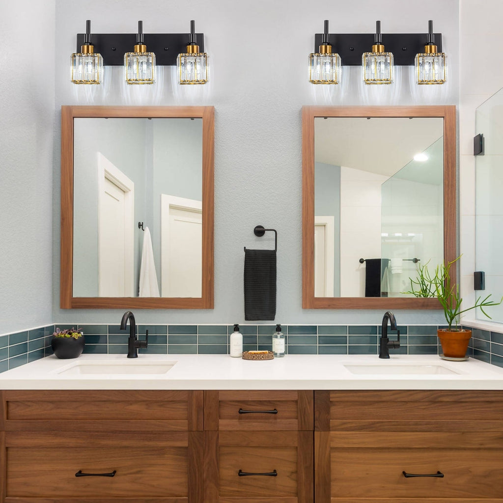 Ora Modern, lampade da bagno in cristallo dimmerabili sopra lo specchio, luci glamour per il bagno