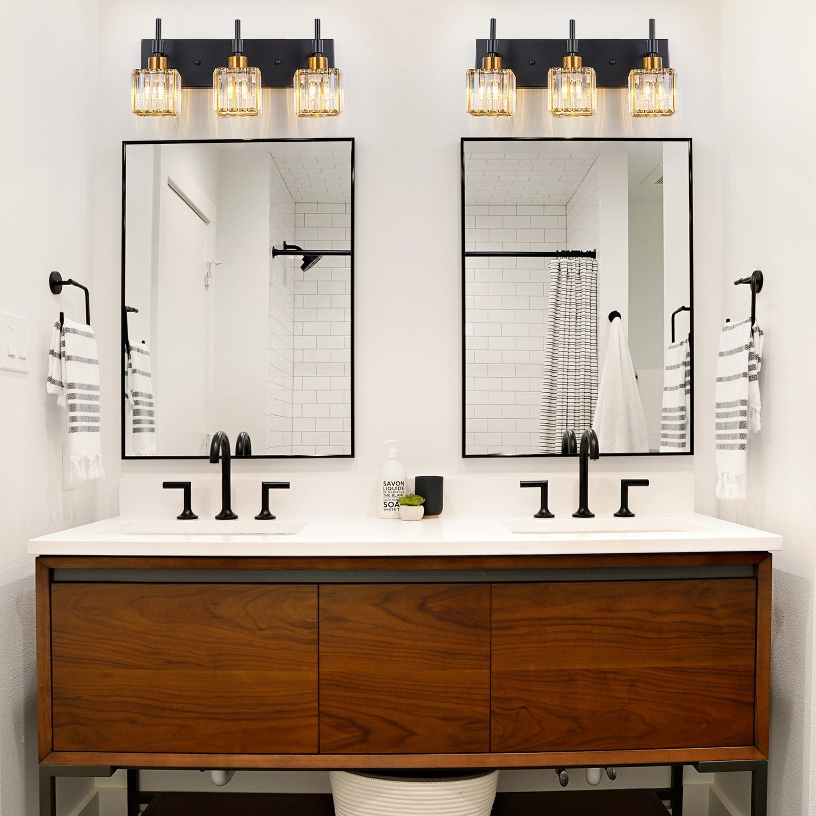 Ora Modern, lampade da bagno in cristallo dimmerabili sopra lo specchio, luci glamour per il bagno