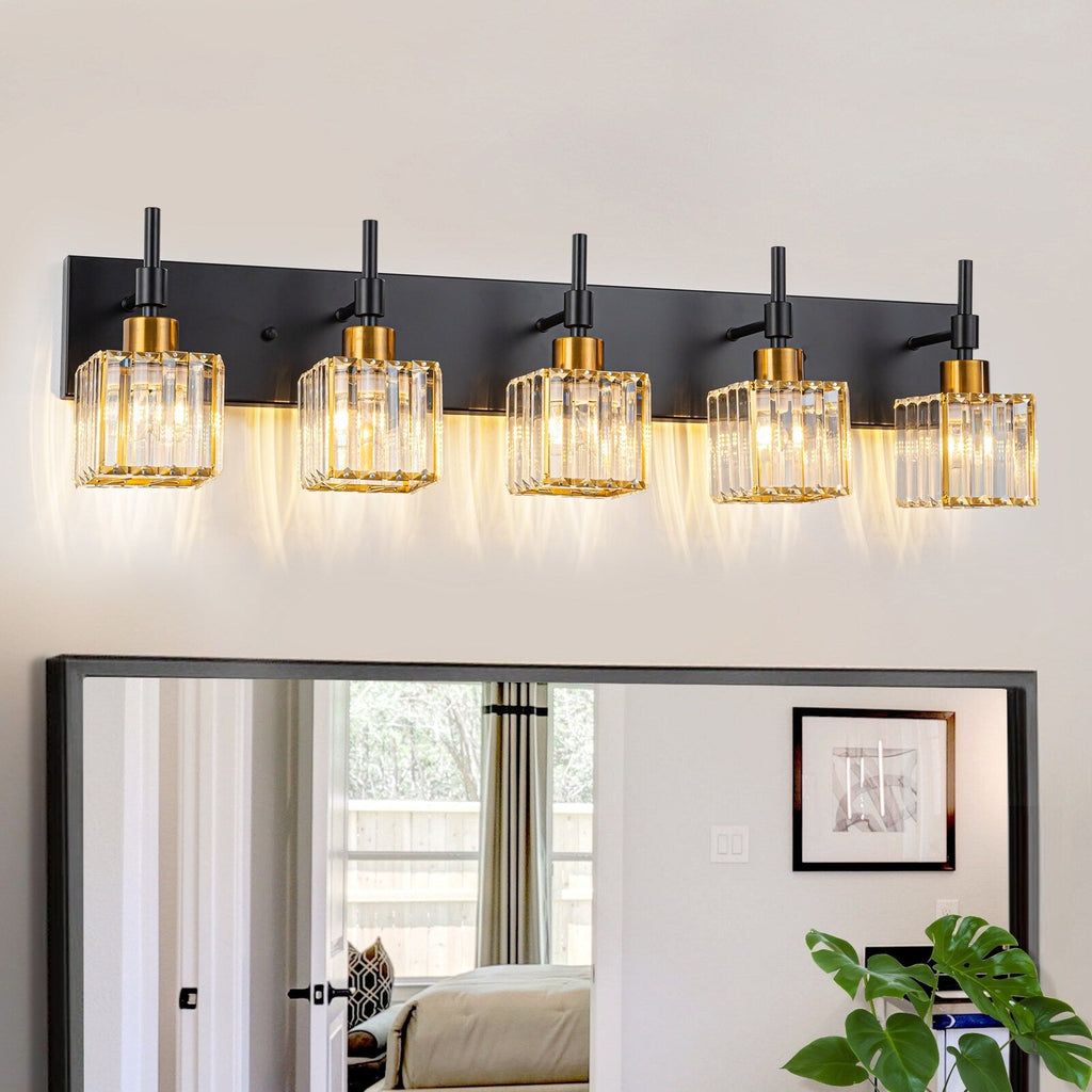 Ora Modern, lampade da bagno in cristallo dimmerabili sopra lo specchio, luci glamour per il bagno