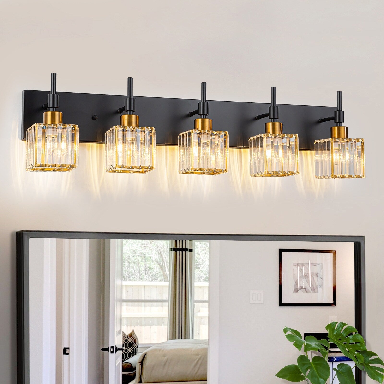 Ora Modern, lampade da bagno in cristallo dimmerabili sopra lo specchio, luci glamour per il bagno