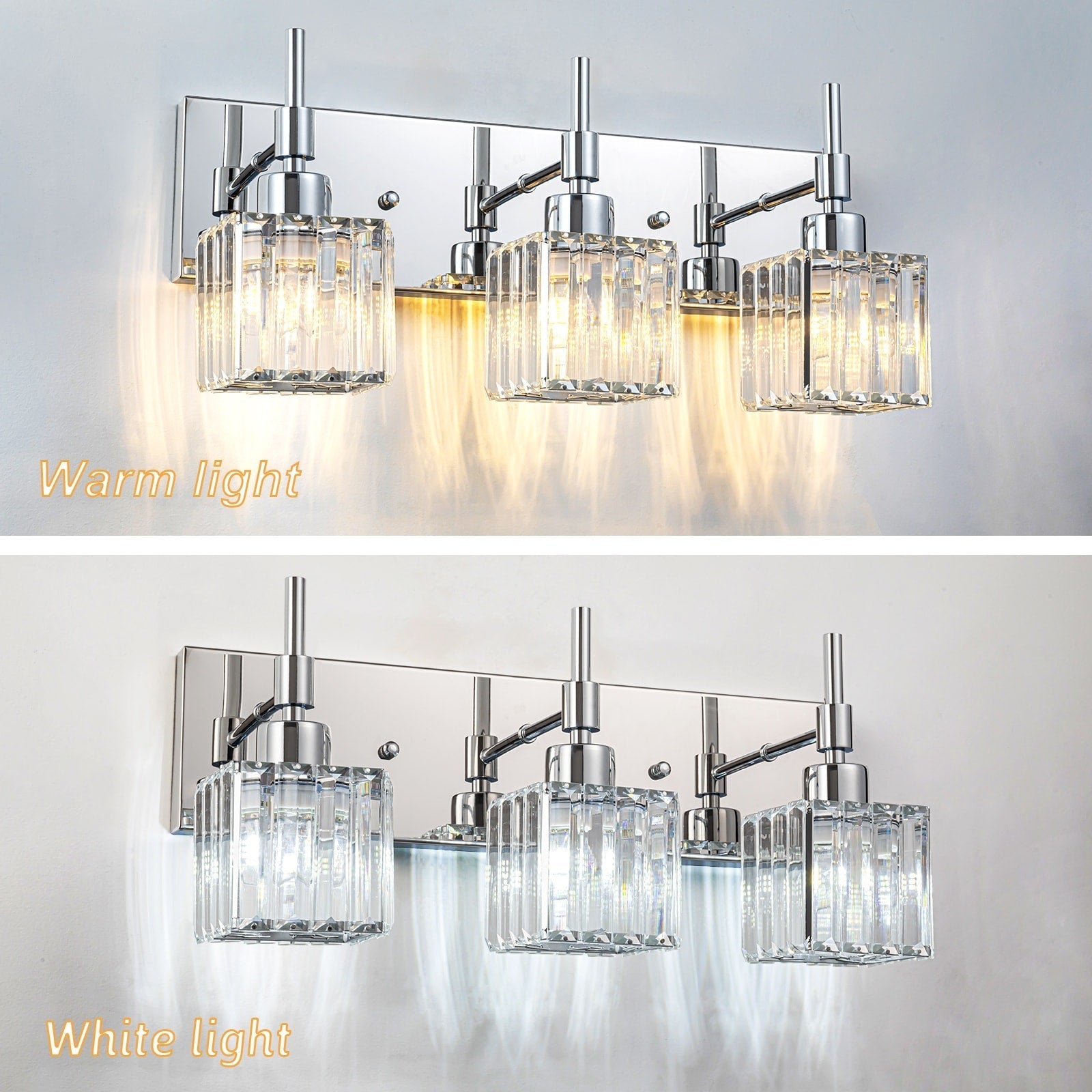 Ora Modern, lampade da bagno in cristallo dimmerabili sopra lo specchio, luci glamour per il bagno