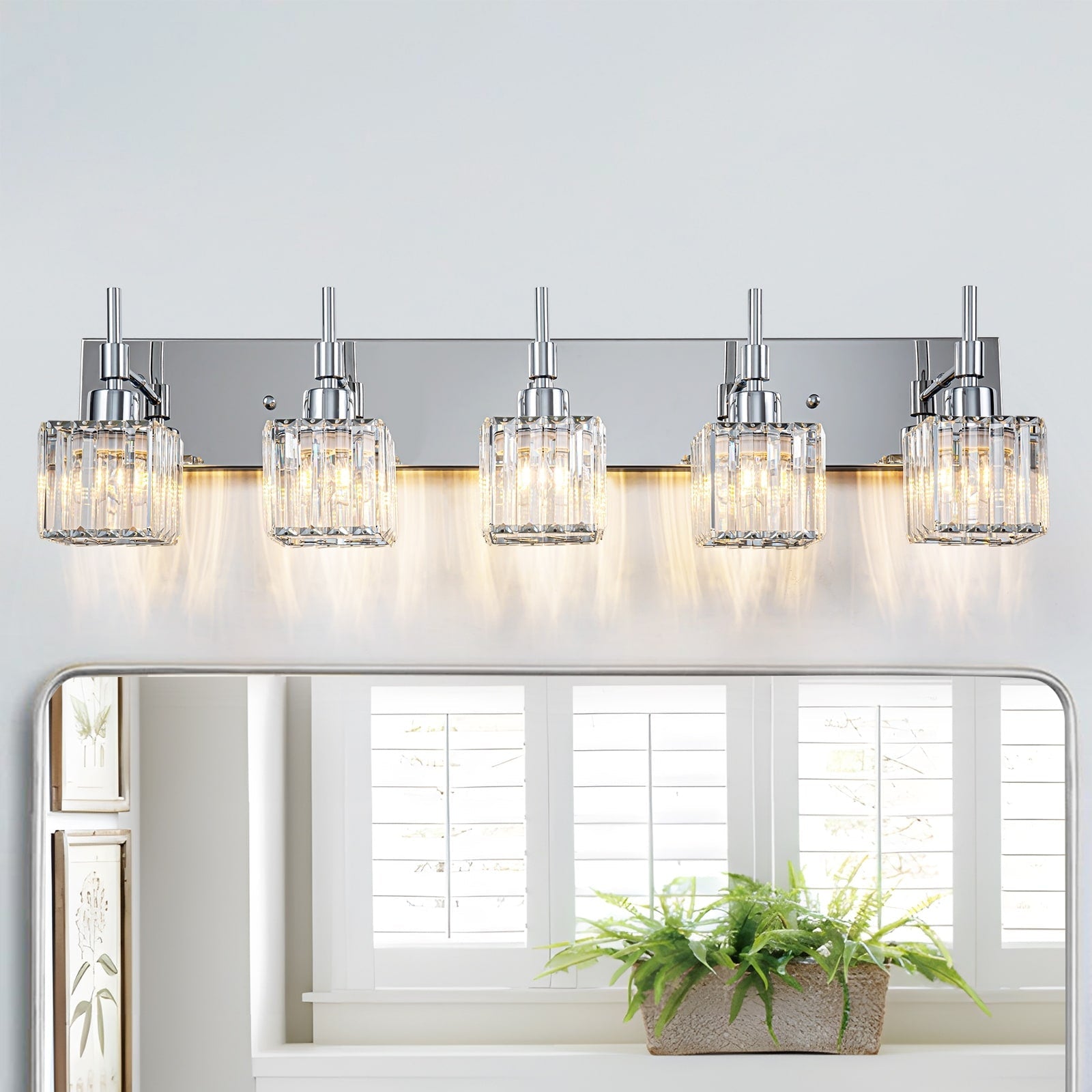 Ora Modern, lampade da bagno in cristallo dimmerabili sopra lo specchio, luci glamour per il bagno