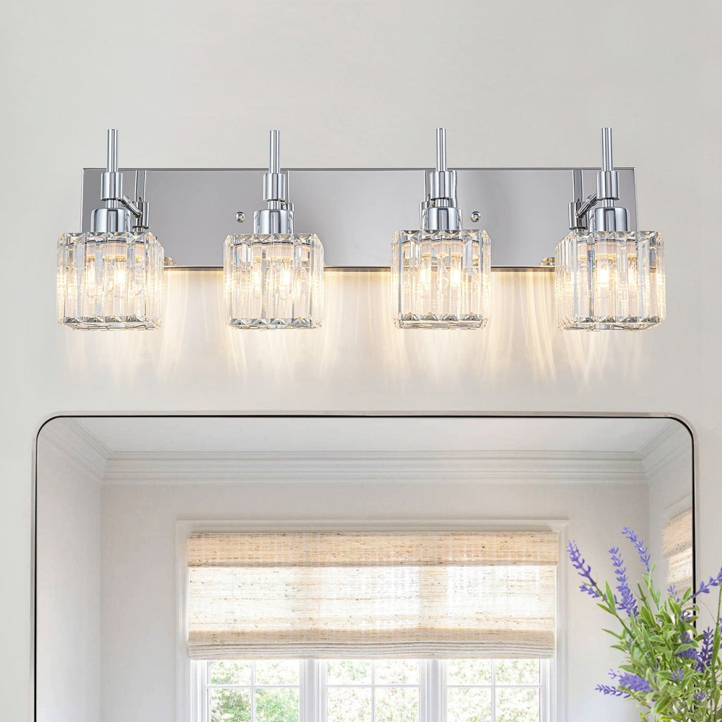 Ora Modern, lampade da bagno in cristallo dimmerabili sopra lo specchio, luci glamour per il bagno