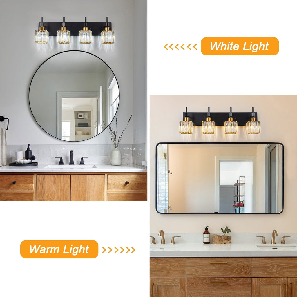 Ora Modern, lampade da bagno in cristallo dimmerabili sopra lo specchio, luci glamour per il bagno