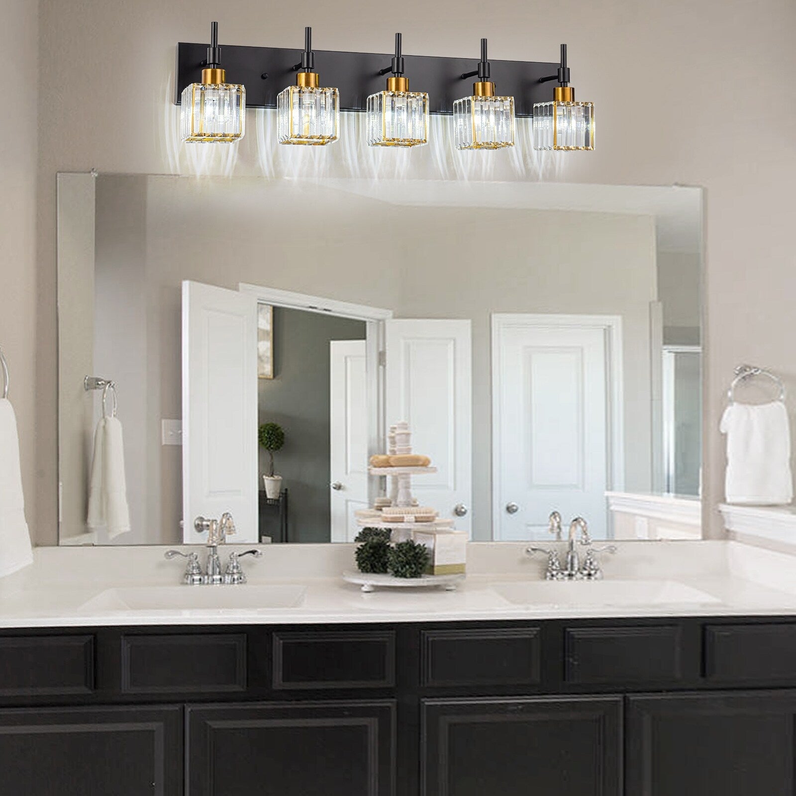 Ora Modern, lampade da bagno in cristallo dimmerabili sopra lo specchio, luci glamour per il bagno