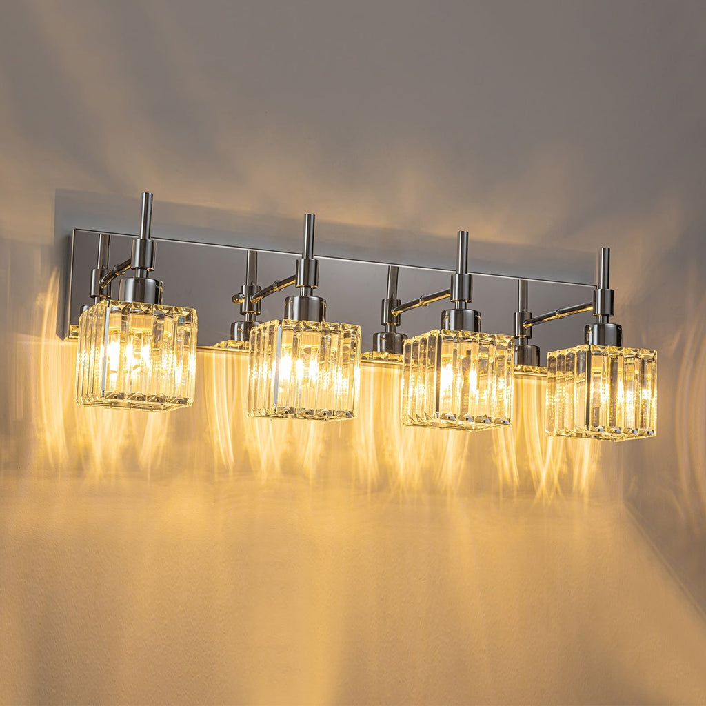 Ora Modern, lampade da bagno in cristallo dimmerabili sopra lo specchio, luci glamour per il bagno