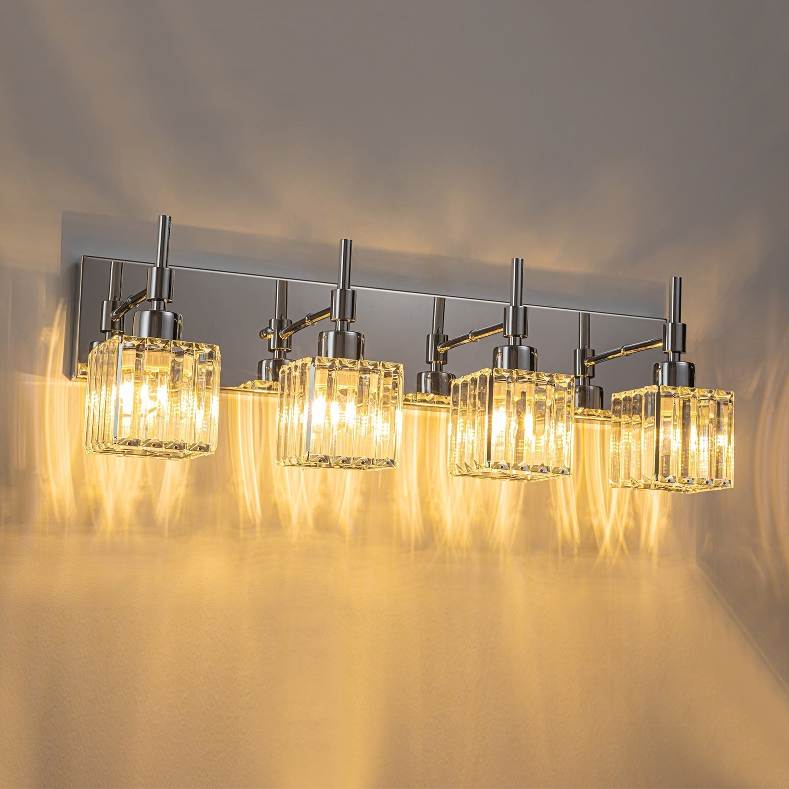 Ora Modern, lampade da bagno in cristallo dimmerabili sopra lo specchio, luci glamour per il bagno
