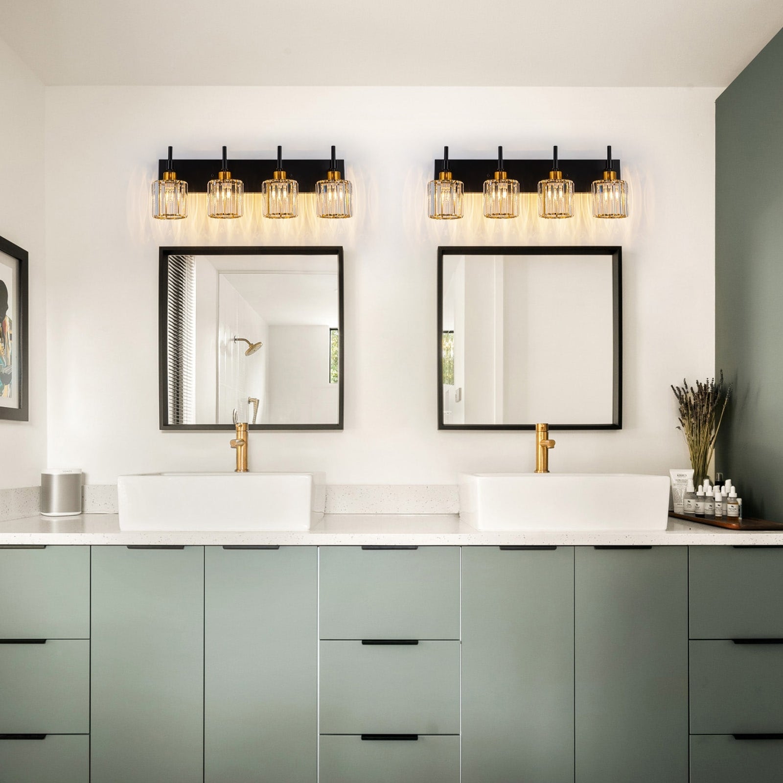 Applique da parete moderne con paralumi in cristallo dimmerabili per il bagno