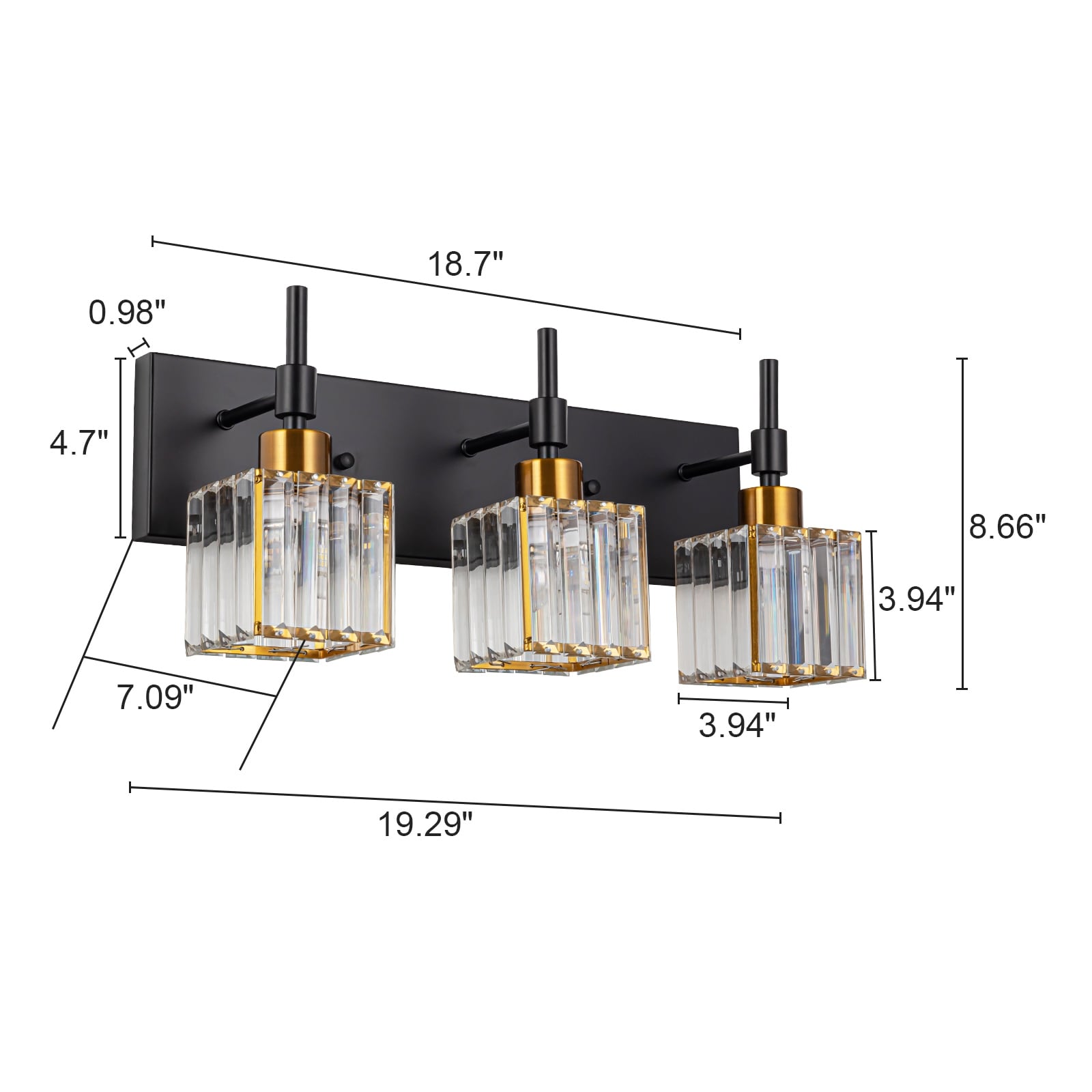 Ora Modern, lampade da bagno in cristallo dimmerabili sopra lo specchio, luci glamour per il bagno