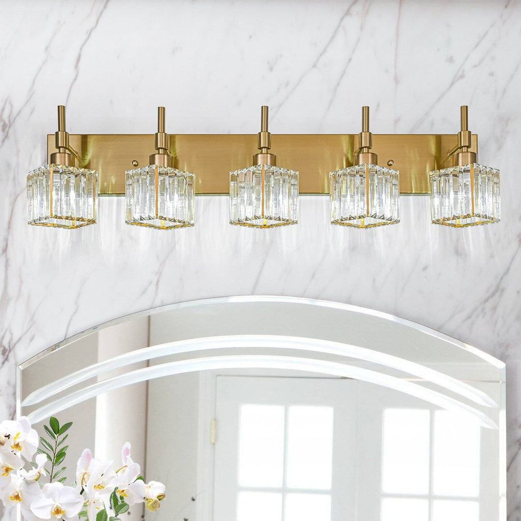 Ora Modern, lampade da bagno in cristallo dimmerabili sopra lo specchio, luci glamour per il bagno