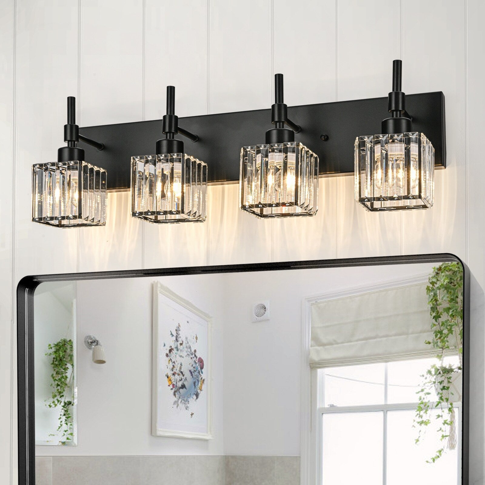 Ora Modern, lampade da bagno in cristallo dimmerabili sopra lo specchio, luci glamour per il bagno