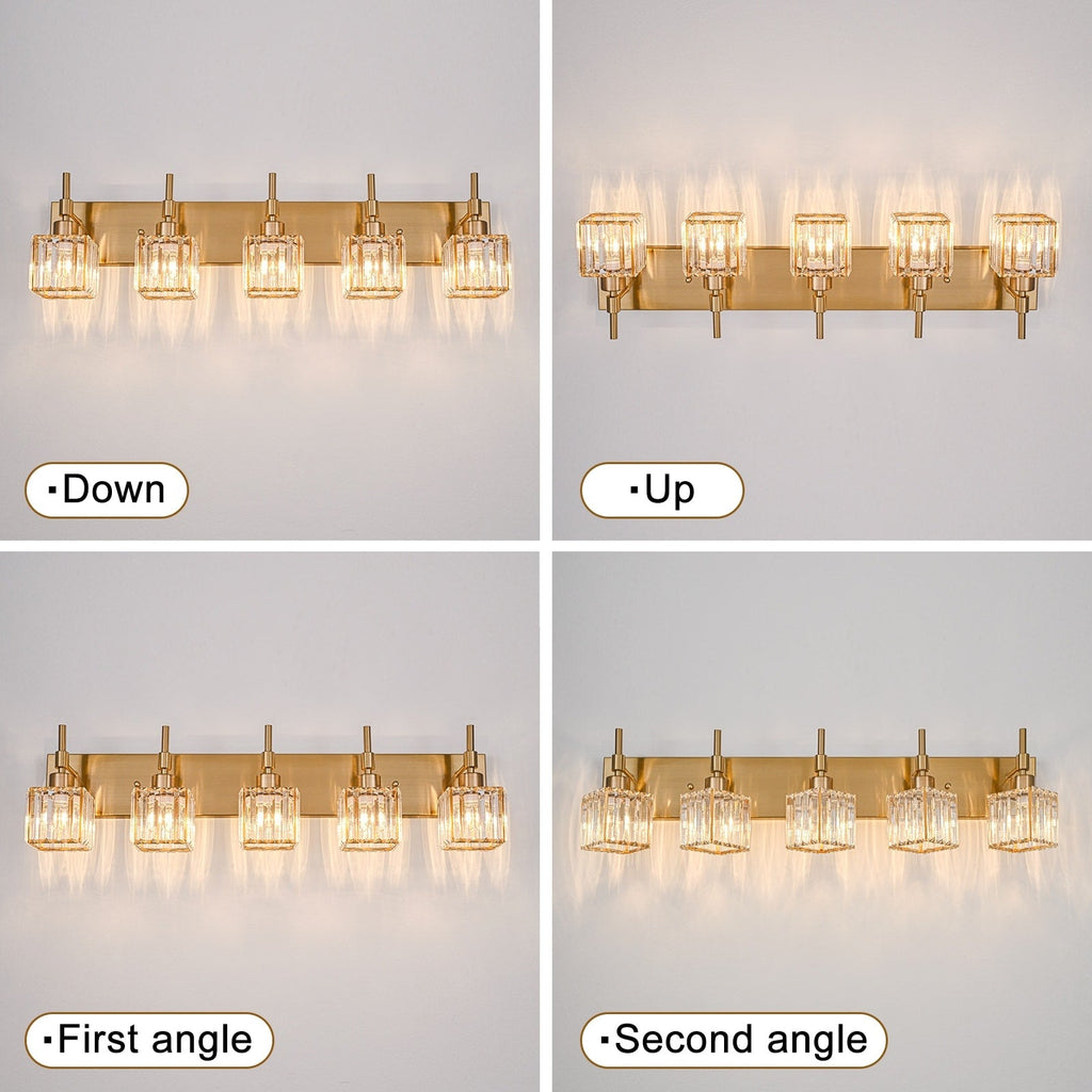 Ora Modern, lampade da bagno in cristallo dimmerabili sopra lo specchio, luci glamour per il bagno