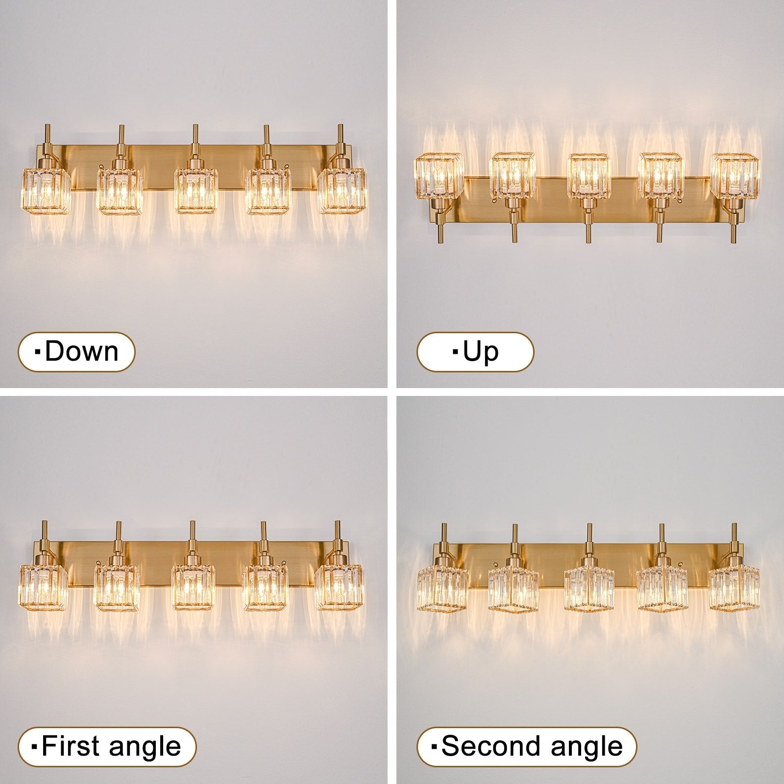 Ora Modern, lampade da bagno in cristallo dimmerabili sopra lo specchio, luci glamour per il bagno