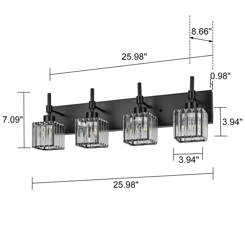 Ora Modern, lampade da bagno in cristallo dimmerabili sopra lo specchio, luci glamour per il bagno