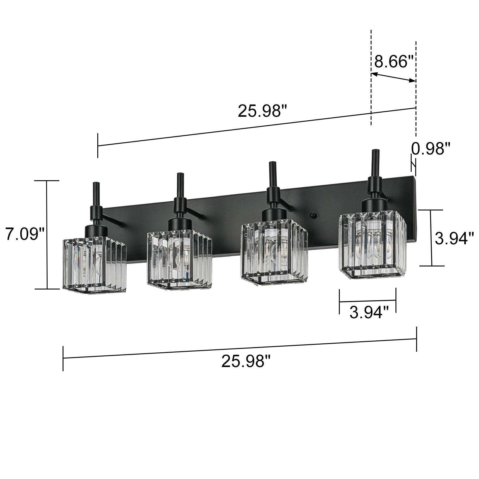Ora Modern, lampade da bagno in cristallo dimmerabili sopra lo specchio, luci glamour per il bagno