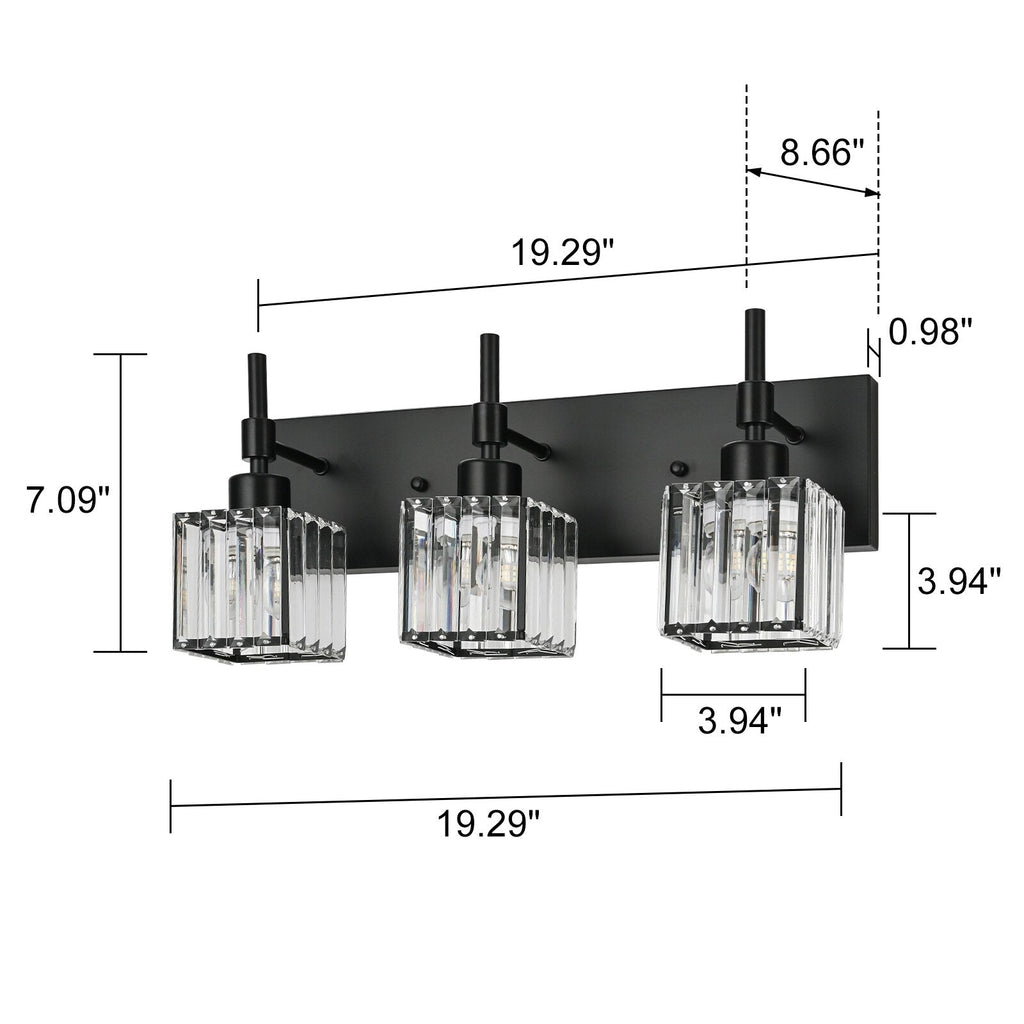 Ora Modern, lampade da bagno in cristallo dimmerabili sopra lo specchio, luci glamour per il bagno