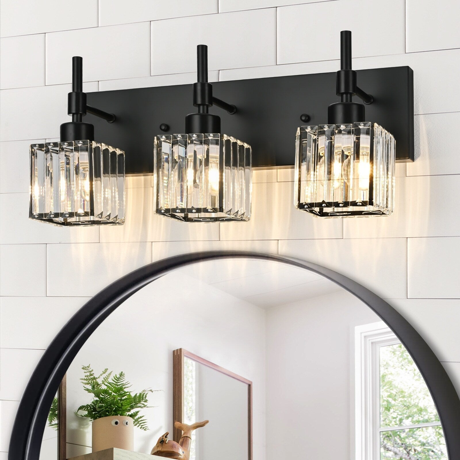 Ora Modern, lampade da bagno in cristallo dimmerabili sopra lo specchio, luci glamour per il bagno