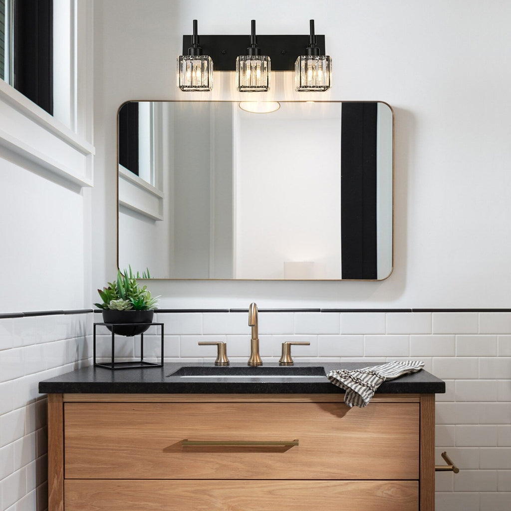 Ora Modern, lampade da bagno in cristallo dimmerabili sopra lo specchio, luci glamour per il bagno