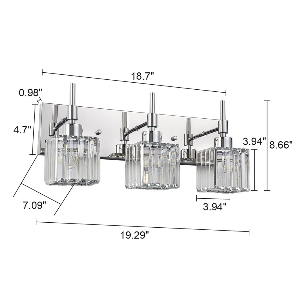 Ora Modern, lampade da bagno in cristallo dimmerabili sopra lo specchio, luci glamour per il bagno