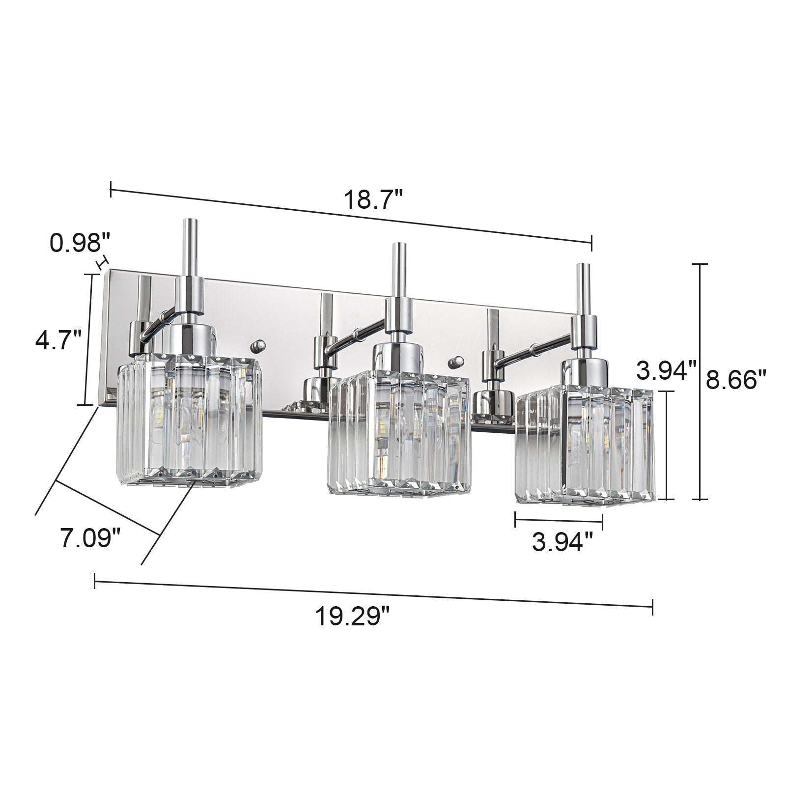 Ora Modern, lampade da bagno in cristallo dimmerabili sopra lo specchio, luci glamour per il bagno