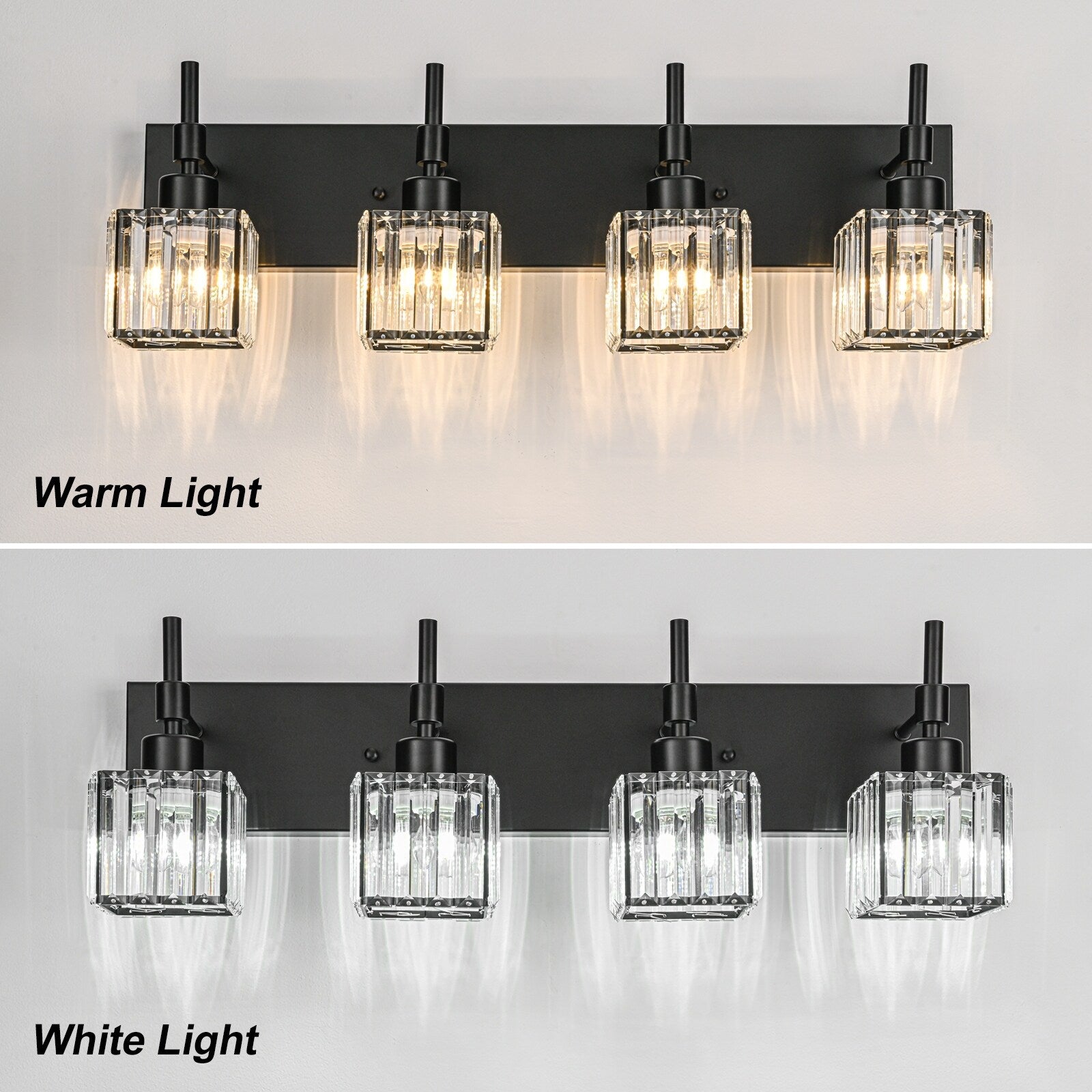 Ora Modern, lampade da bagno in cristallo dimmerabili sopra lo specchio, luci glamour per il bagno