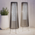 Lampada solare da pavimento per esterni, confezione da 2, lampada solare da patio in vimini per tutte le stagioni, lampada solare da esterno impermeabile per veranda, cortile, giardino