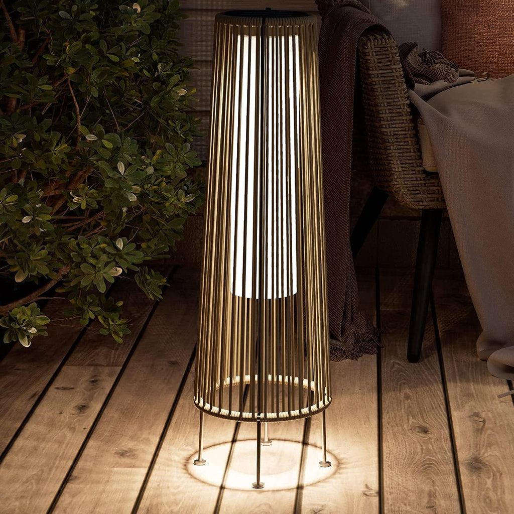Lampada solare da pavimento per esterni, confezione da 2, lampada solare da patio in vimini per tutte le stagioni, lampada solare da esterno impermeabile per veranda, cortile, giardino