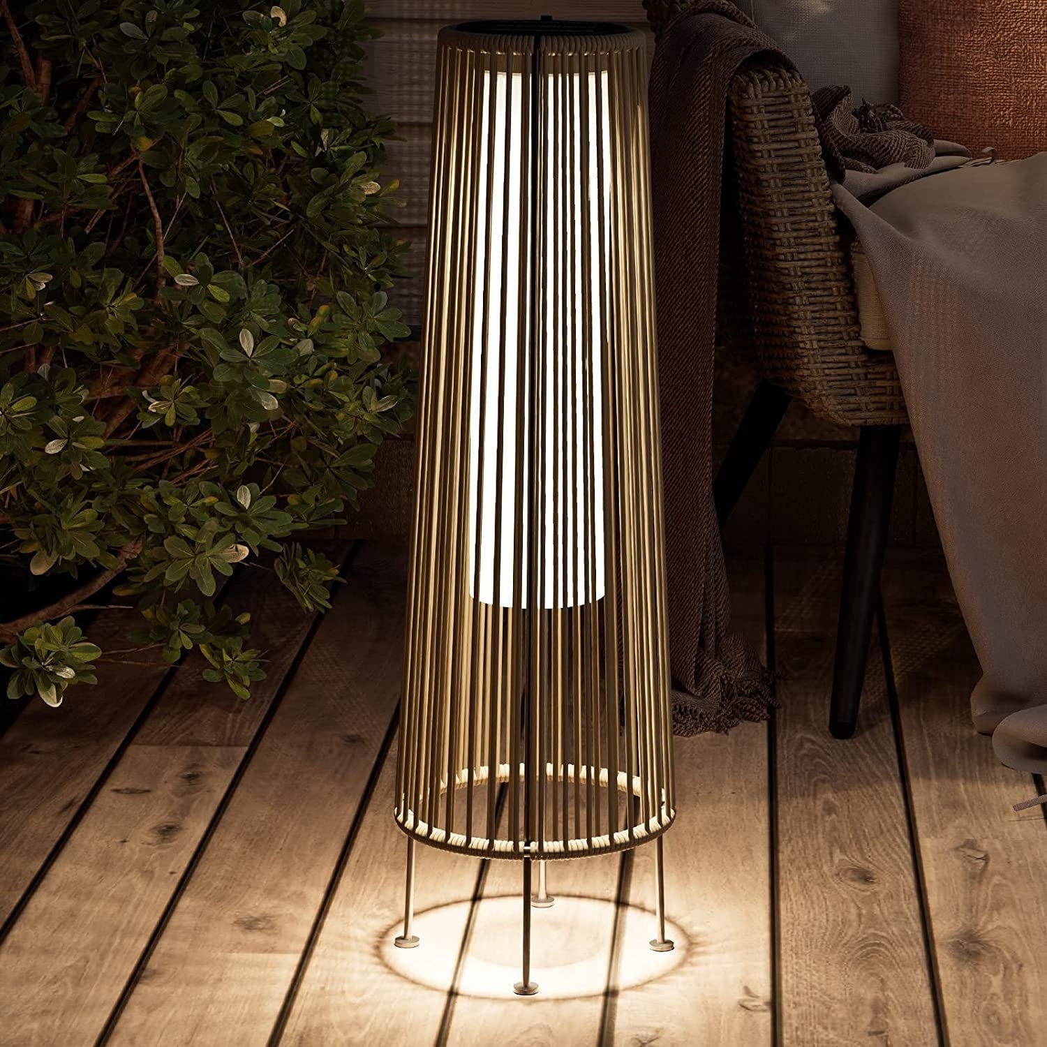 Lampada solare da pavimento per esterni, confezione da 2, lampada solare da patio in vimini per tutte le stagioni, lampada solare da esterno impermeabile per veranda, cortile, giardino