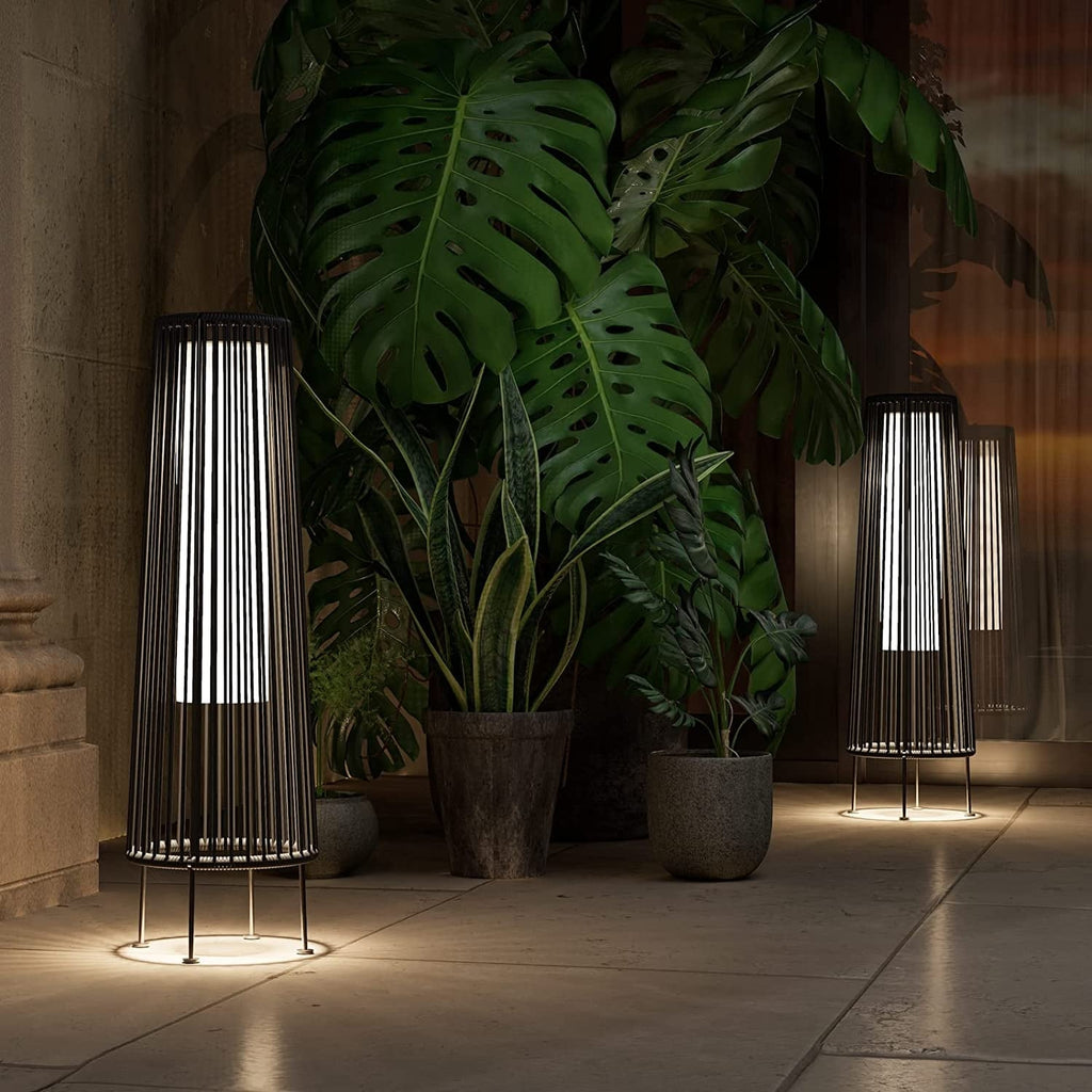 Lampada solare da pavimento per esterni, confezione da 2, lampada solare da patio in vimini per tutte le stagioni, lampada solare da esterno impermeabile per veranda, cortile, giardino