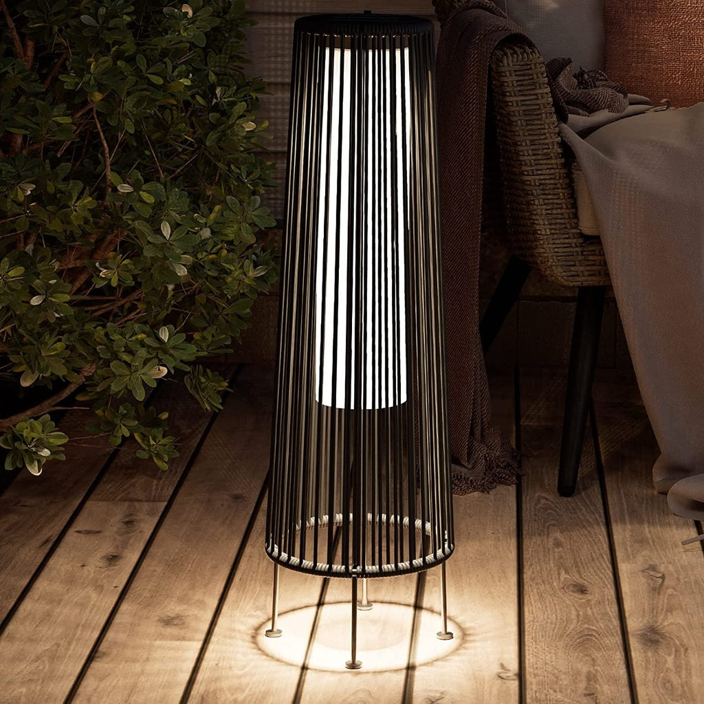 Lampada solare da pavimento per esterni, confezione da 2, lampada solare da patio in vimini per tutte le stagioni, lampada solare da esterno impermeabile per veranda, cortile, giardino