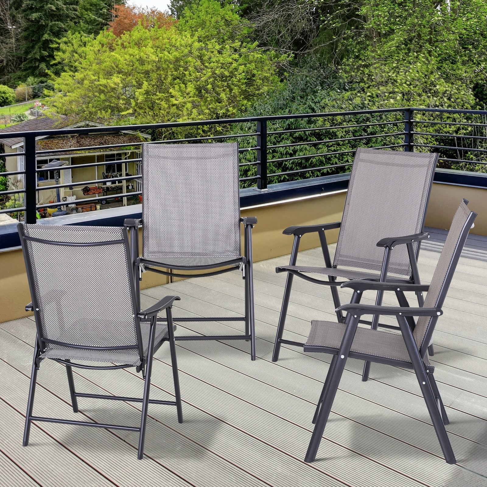 Set di 4 sedie pieghevoli da giardino Outsunny dal design semplice ed elegante, comode per il terrazzo, il giardino, il cortile e i viaggi