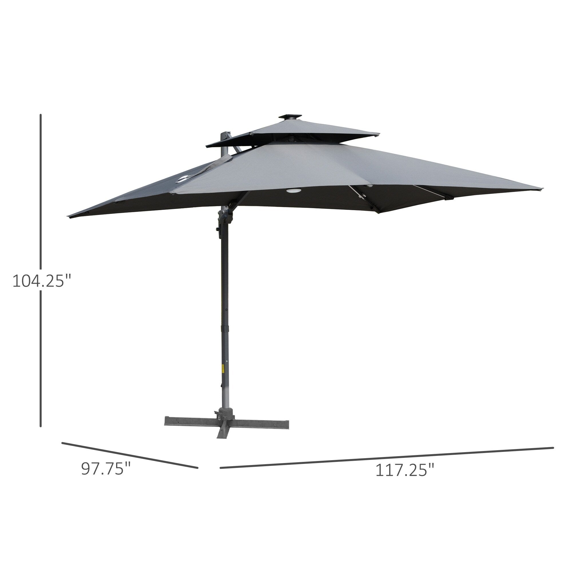 Ombrellone da giardino a LED solare Outsunny da 10 piedi, ombrellone sospeso con rotazione a 360°, base a croce, 8 stecche, inclinazione e manovella