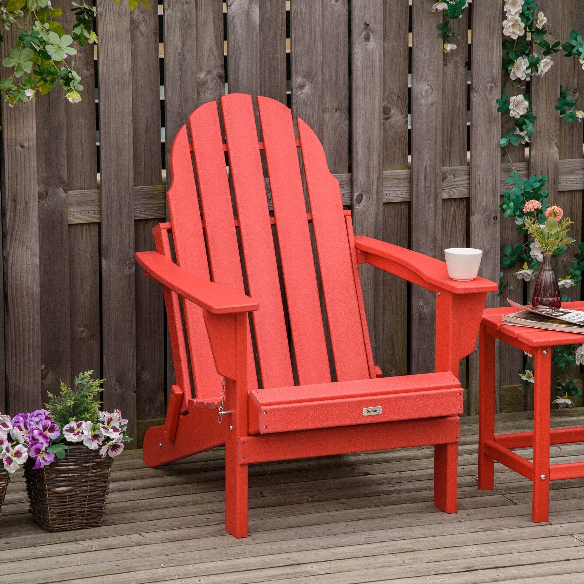 Sedia pieghevole Adirondack Outsunny, sedie da spiaggia in plastica HDPE per esterni adatte a tutte le stagioni, per patio, terrazza e mobili da giardino