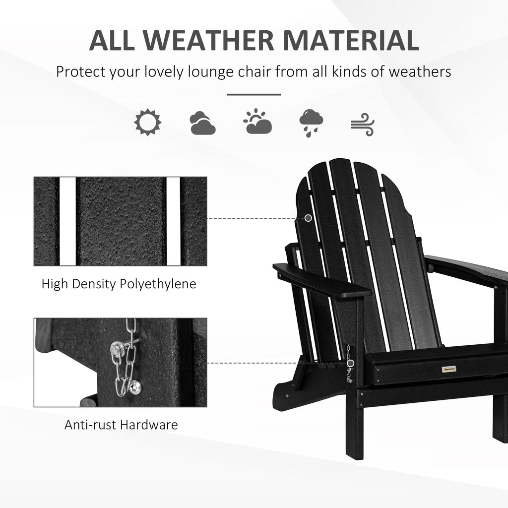 Sedia pieghevole Adirondack Outsunny, sedie da spiaggia in plastica HDPE per esterni adatte a tutte le stagioni, per patio, terrazza e mobili da giardino