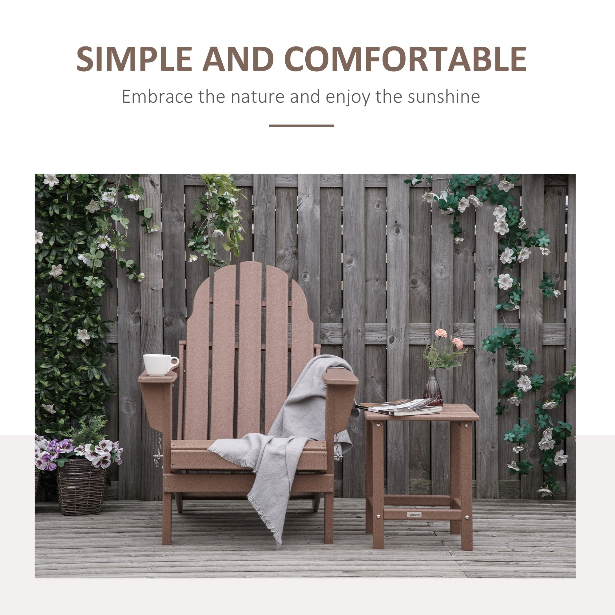 Sedia pieghevole Adirondack Outsunny, sedie da spiaggia in plastica HDPE per esterni adatte a tutte le stagioni, per patio, terrazza e mobili da giardino