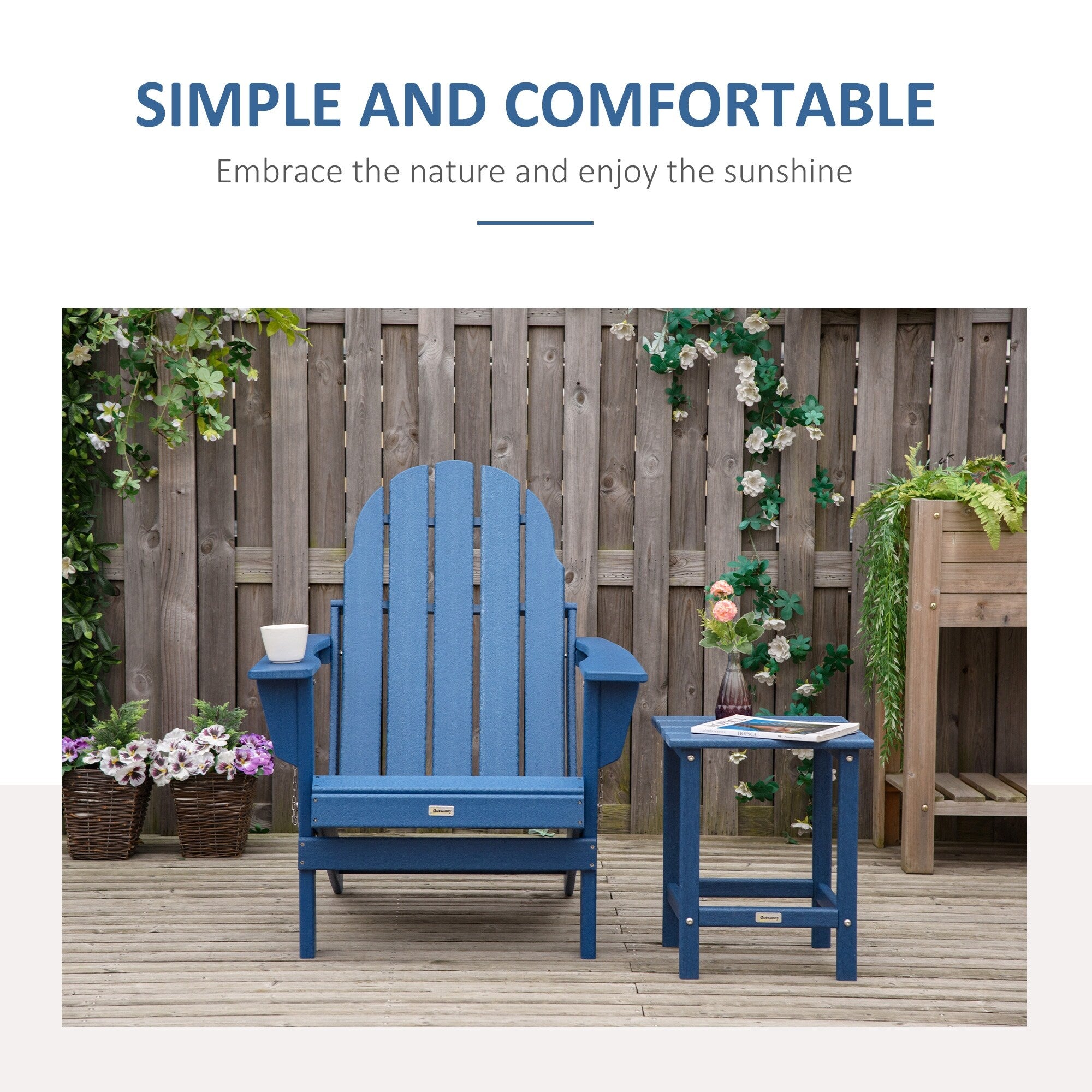 Sedia pieghevole Adirondack Outsunny, sedie da spiaggia in plastica HDPE per esterni adatte a tutte le stagioni, per patio, terrazza e mobili da giardino