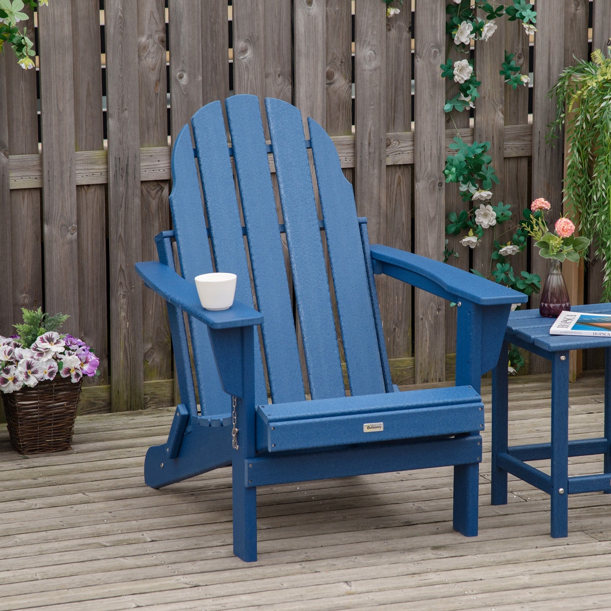 Sedia pieghevole Adirondack Outsunny, sedie da spiaggia in plastica HDPE per esterni adatte a tutte le stagioni, per patio, terrazza e mobili da giardino