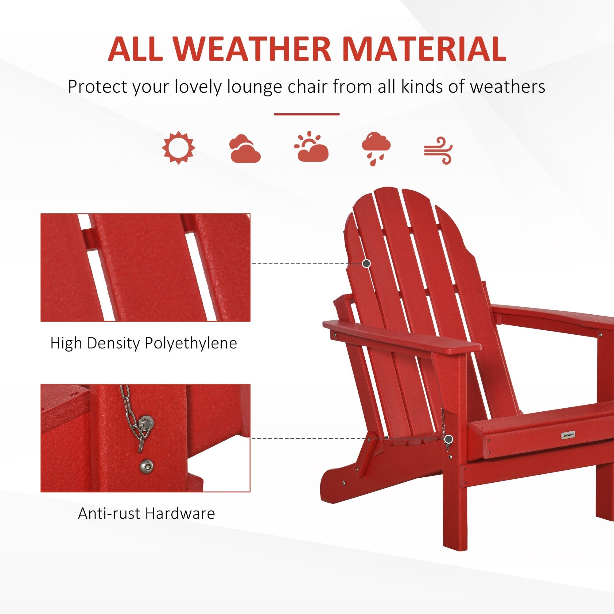 Sedia pieghevole Adirondack Outsunny, sedie da spiaggia in plastica HDPE per esterni adatte a tutte le stagioni, per patio, terrazza e mobili da giardino