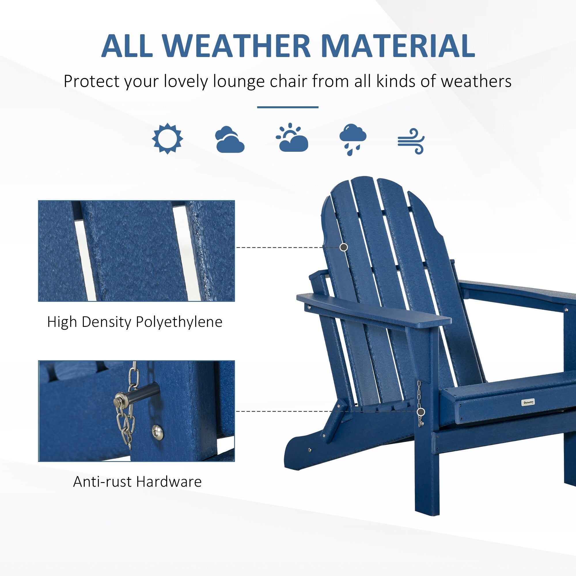 Sedia pieghevole Adirondack Outsunny, sedie da spiaggia in plastica HDPE per esterni adatte a tutte le stagioni, per patio, terrazza e mobili da giardino