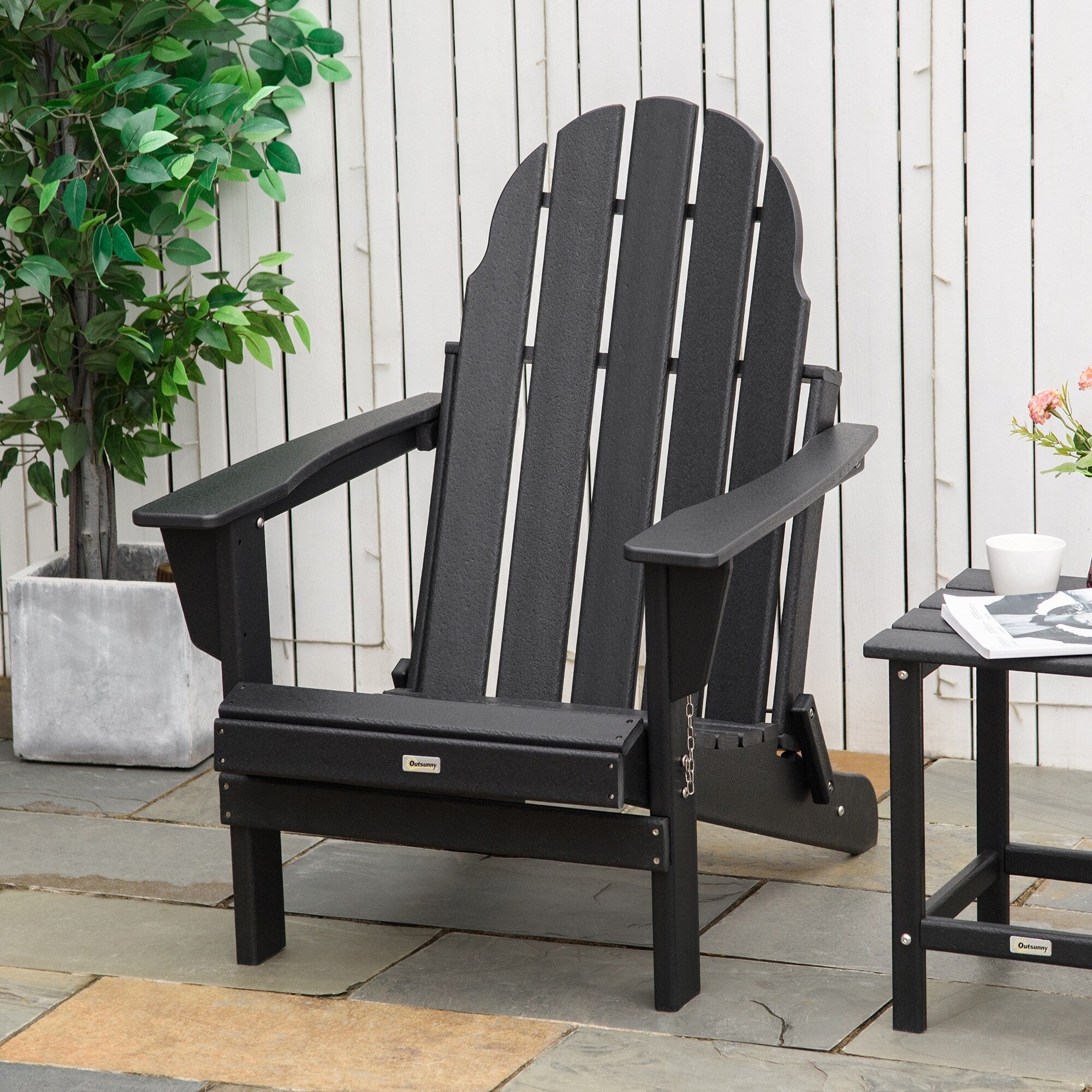 Sedia pieghevole Adirondack Outsunny, sedie da spiaggia in plastica HDPE per esterni adatte a tutte le stagioni, per patio, terrazza e mobili da giardino