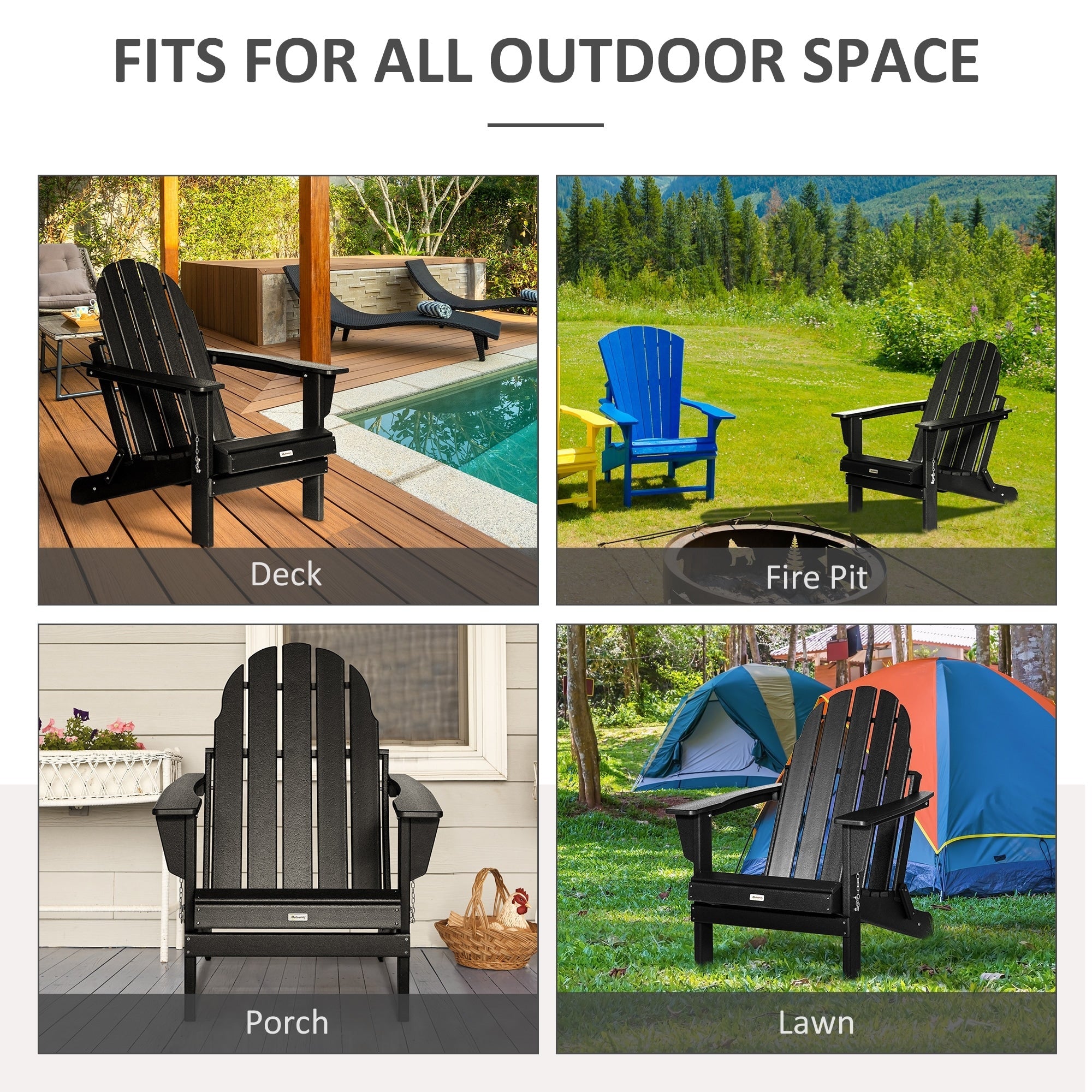 Sedia pieghevole Adirondack Outsunny, sedie da spiaggia in plastica HDPE per esterni adatte a tutte le stagioni, per patio, terrazza e mobili da giardino