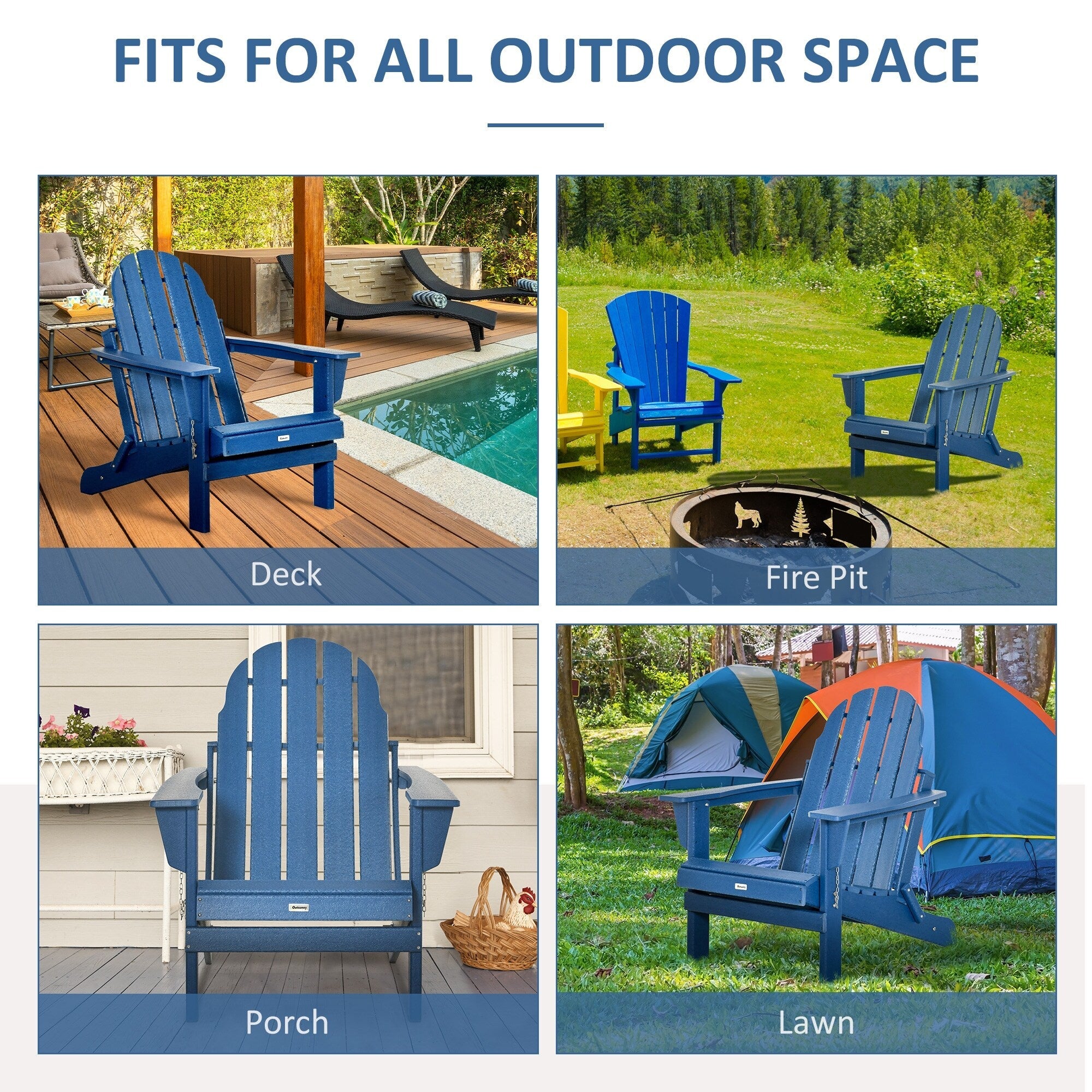 Sedia pieghevole Adirondack Outsunny, sedie da spiaggia in plastica HDPE per esterni adatte a tutte le stagioni, per patio, terrazza e mobili da giardino