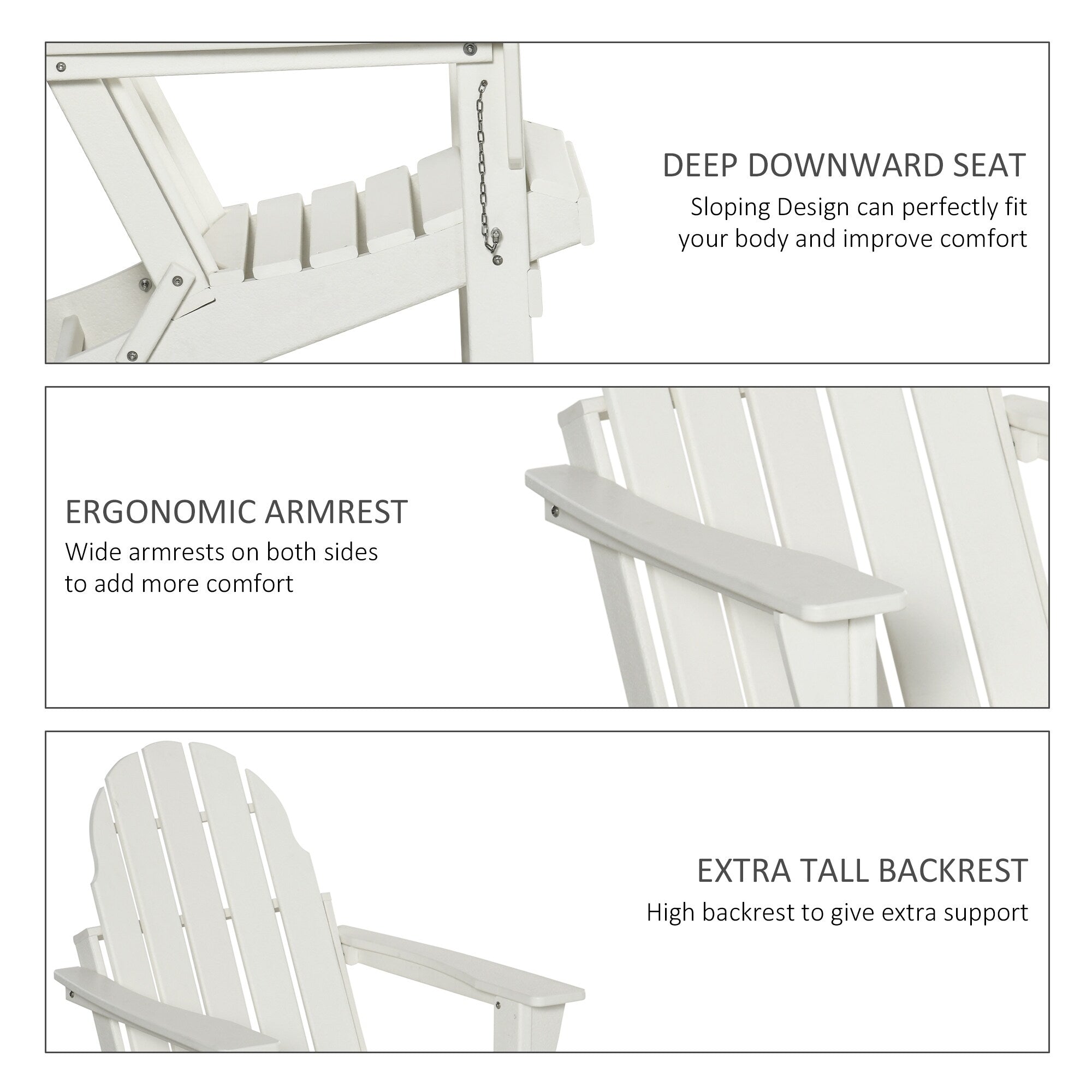 Sedia pieghevole Adirondack Outsunny, sedie da spiaggia in plastica HDPE per esterni adatte a tutte le stagioni, per patio, terrazza e mobili da giardino