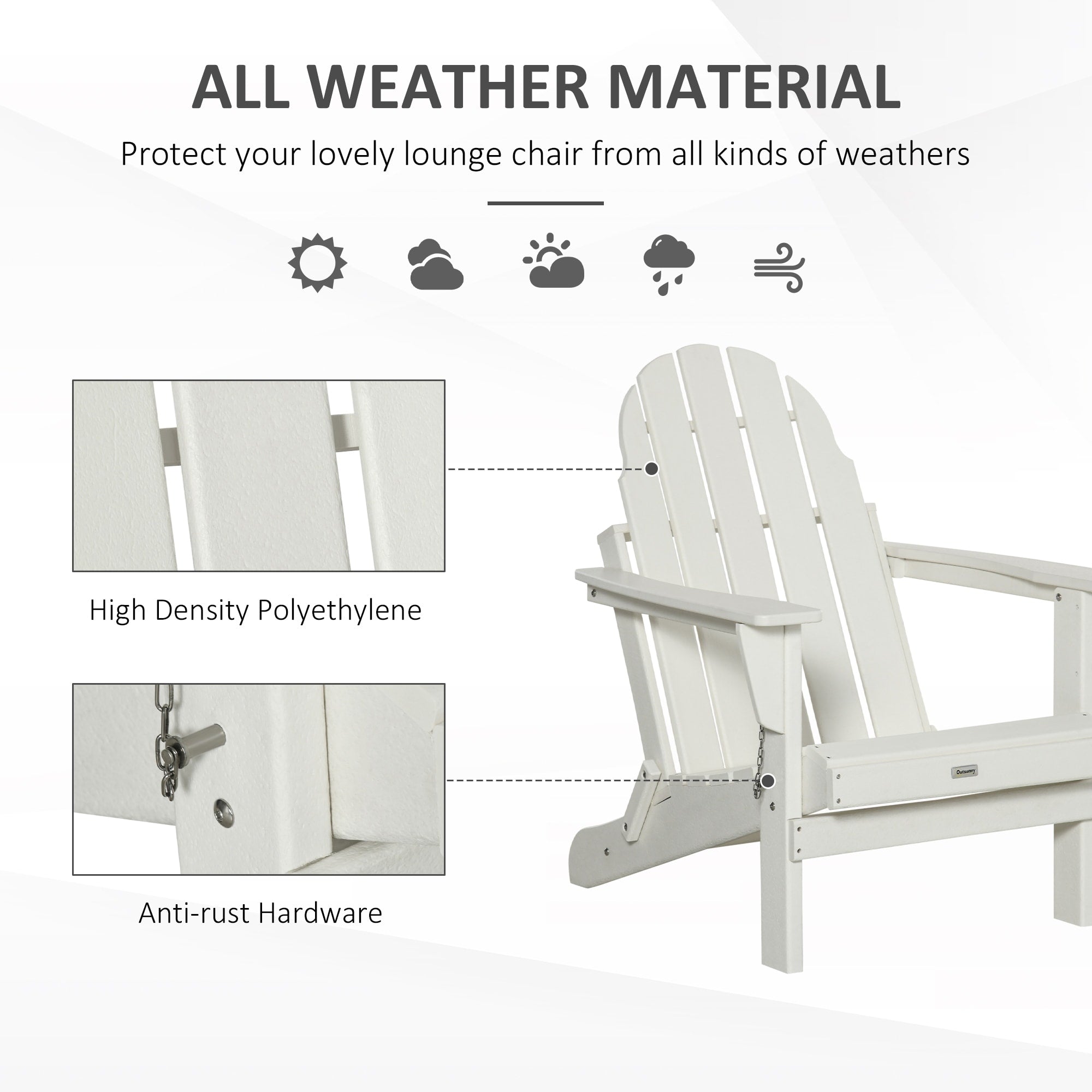 Sedia pieghevole Adirondack Outsunny, sedie da spiaggia in plastica HDPE per esterni adatte a tutte le stagioni, per patio, terrazza e mobili da giardino