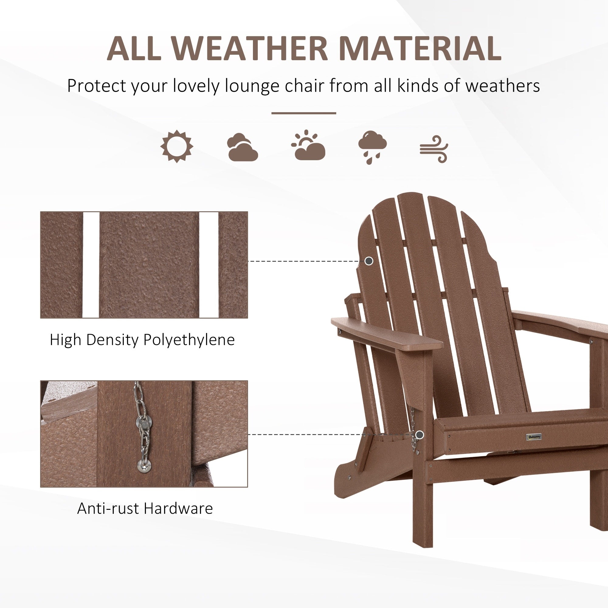 Sedia pieghevole Adirondack Outsunny, sedie da spiaggia in plastica HDPE per esterni adatte a tutte le stagioni, per patio, terrazza e mobili da giardino