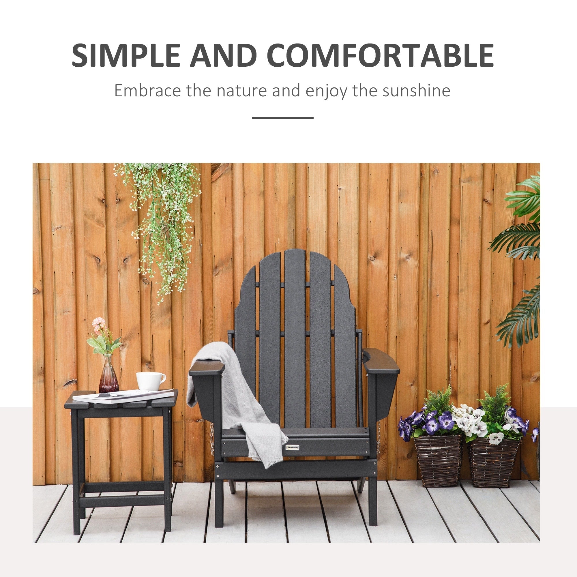 Sedia pieghevole Adirondack Outsunny, sedie da spiaggia in plastica HDPE per esterni adatte a tutte le stagioni, per patio, terrazza e mobili da giardino