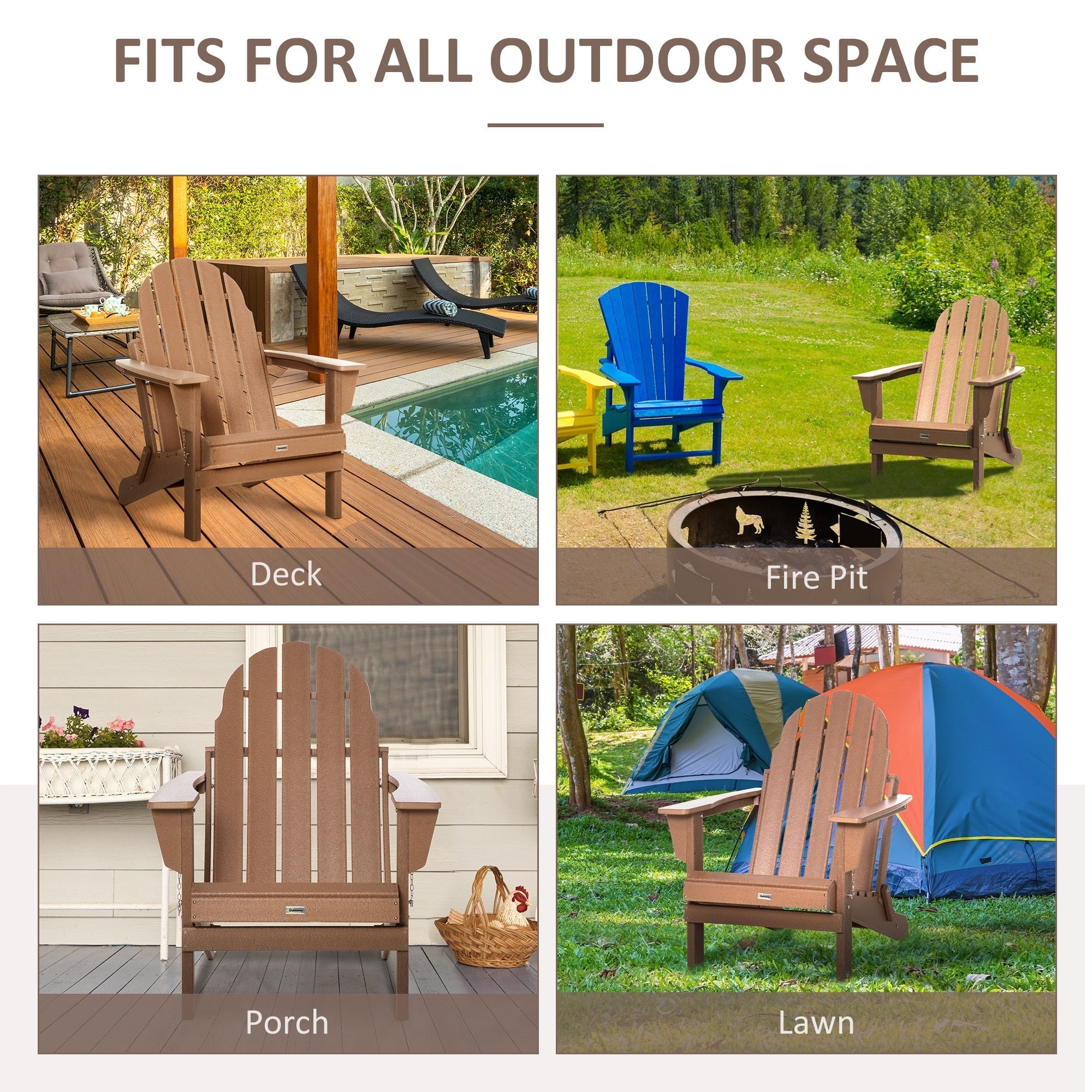 Sedia pieghevole Adirondack Outsunny, sedie da spiaggia in plastica HDPE per esterni adatte a tutte le stagioni, per patio, terrazza e mobili da giardino